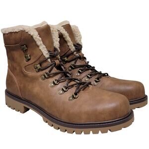 Club Room Men Kyler Faux Fur Lined Combat Hiking Boots Size US 12M Brown